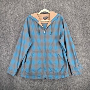 Pendleton Wool Blend Zip Hoodie Jacket Men's Large Blue Plaid Lined Casual